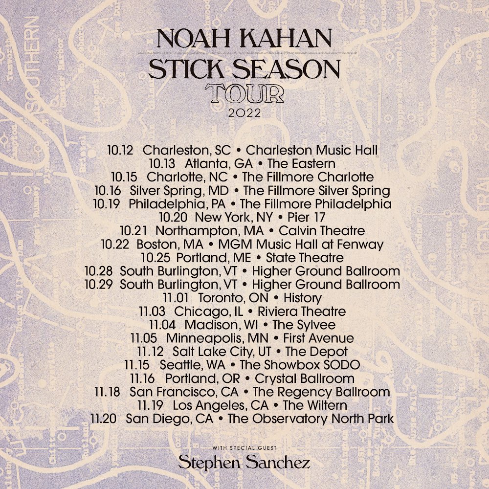 noah kahan tour setlist stick season